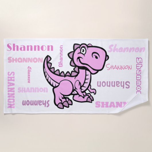 Serviette De Plage T Rex Dinosaur rose Nom personnalisé (Devant)