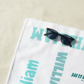 Serviette De Plage T Rex Dinosaur Turquoise Nom personnalisé (En situation)