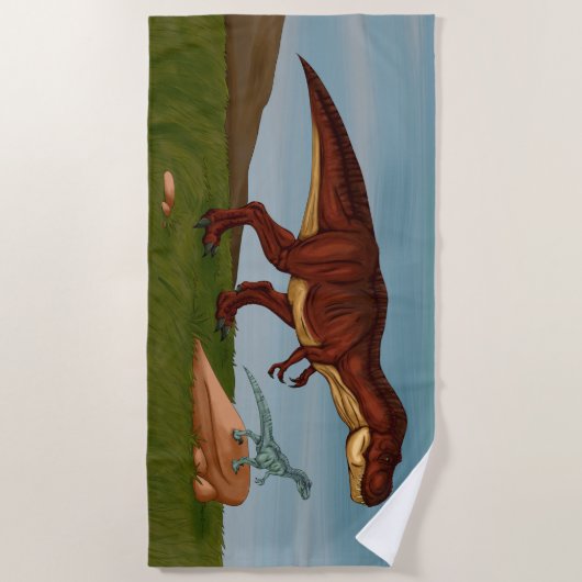 Serviette De Plage T-Rex et Velociraptor (Devant)