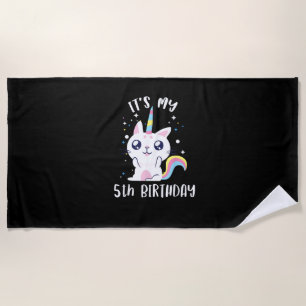 Serviette De Plage T-Shirt Caticorn Kawaii Chat Licorne Âge 5