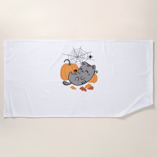 Serviette De Plage T-shirt classique Halloween Kitty et Spiders (Devant)