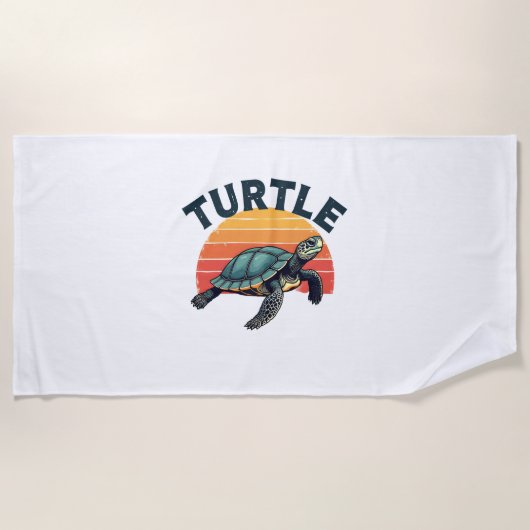 Serviette De Plage T-shirt tortue rétro (Devant)