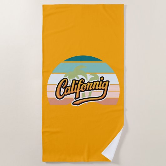 Serviette De Plage T-shirt Typographie Sunset Retro California (Devant)