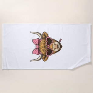 Serviette De Plage T-shirt vintage Cute Highland Cow Heart Lunettes D