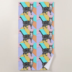 Serviette De Plage Tabby Chat Cute Jolie Purple Girls Chats Aquarelle