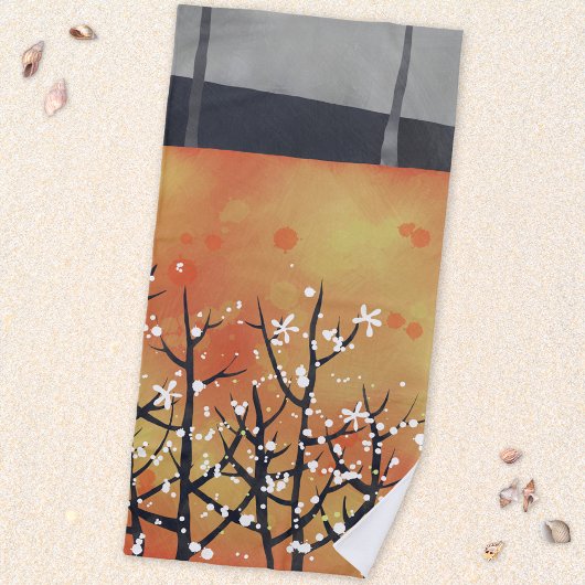 Serviette De Plage Tableau paysage de printemps de la floraison noire