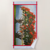 Serviette De Plage Tableau Tropical Red Fire Tree |Juste La Plage (Devant)