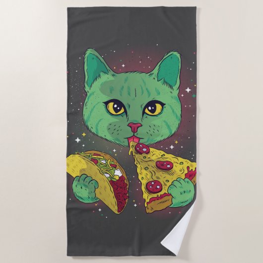 Serviette De Plage Taco et Pizza Cosmic Space Cat (Devant)