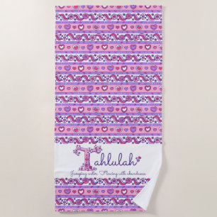 Serviette De Plage Tahlulah nom signifiant fleurs coeur rose serviett