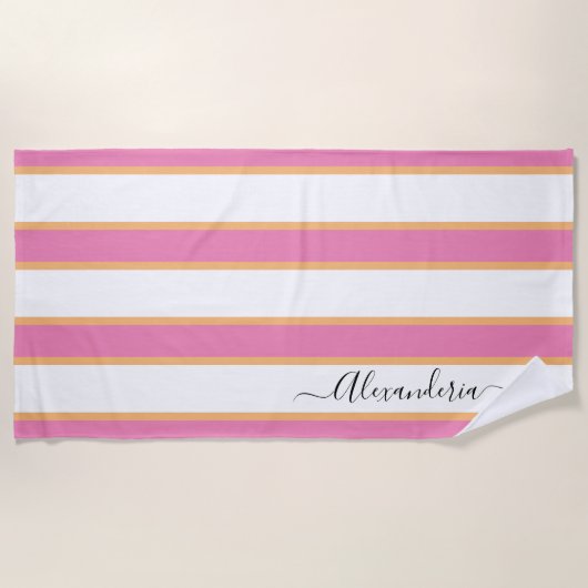 Serviette De Plage Tangérine rose Blanc moderne Preppy Grandes (Devant)