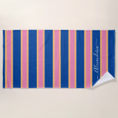 Serviette De Plage Tangerine rose Blanc moderne Preppy Stripes Plage (Devant)