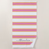 Serviette De Plage Tangerine rose Blanc moderne Preppy Stripes Plage (Devant)
