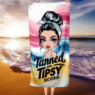 Serviette De Plage Tannée Et Tipsy - Voyage, Cadeau De Vacances Pour 