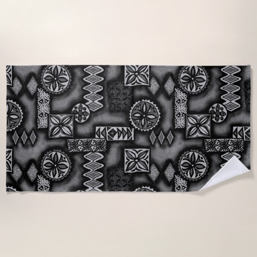 Serviette De Plage Tapa primitif Hawaïen Warriian - Gris (Devant)