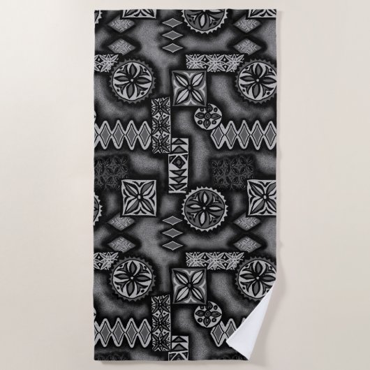 Serviette De Plage Tapa primitif Hawaïen Warriian - Gris (Devant)