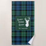 Serviette De Plage Tartan Christmas Clan Campbell Personnalisé Plaid<br><div class="desc">Cute home sweet home serviette de plage vous pouvez facilement customiser en cliquant sur le bouton "Personnaliser",  Avec silhouette de cerf et clan Campbell tartan en vert,  et chèque bleu. Fait un grand cadeau de ménage</div>