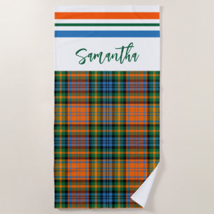 Serviette De Plage Tartan rouge vert rustique brillant personnalisé