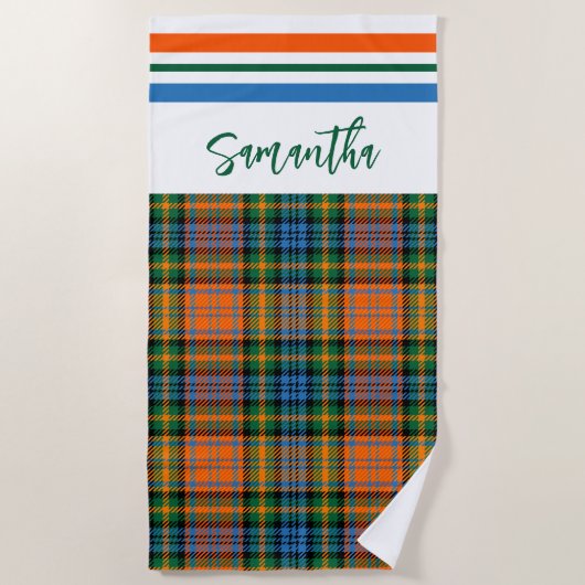 Serviette De Plage Tartan rouge vert rustique brillant personnalisé (Devant)
