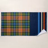 Serviette De Plage Tartan rustique à carreaux vert orange plaqué (Devant)