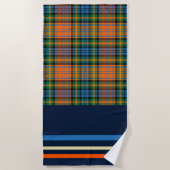 Serviette De Plage Tartan rustique à carreaux vert orange plaqué (Devant)