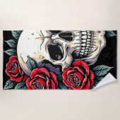 Serviette De Plage Tatouage Rose du crâne (Devant)