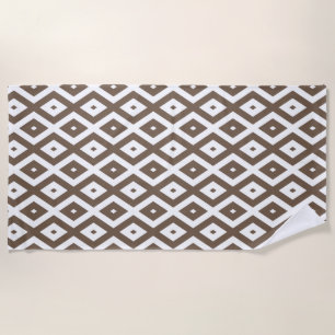 Serviette De Plage Taupe motif diamant brun et blanc