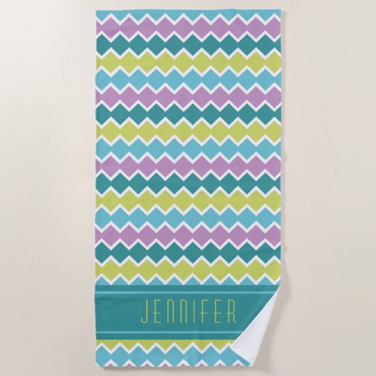 Serviette De Plage Teal Aqua Geometric Pattern (Devant)