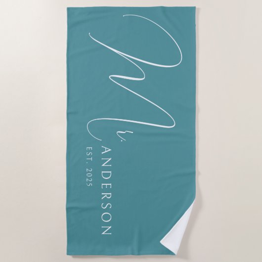 Serviette De Plage Teal Blue Newlyweds Mr Name Personalized Honeymoon (Devant)