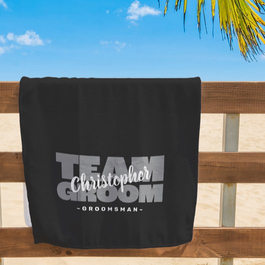 Serviette De Plage Team Groom Groomsman Mariage Cool Retro Black Pool