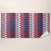 Serviette De Plage Technique de l'Ikat Motif blanc bleu rouge Jacquar (Devant)