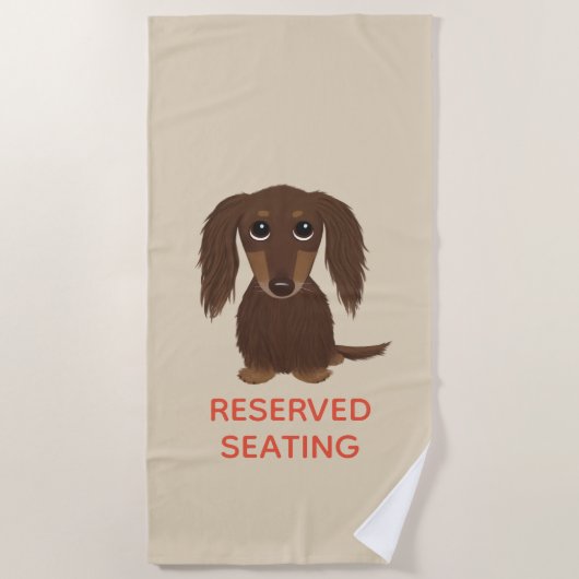 Serviette De Plage Teckel à cheveux longs de chocolat avec le texte (Devant)