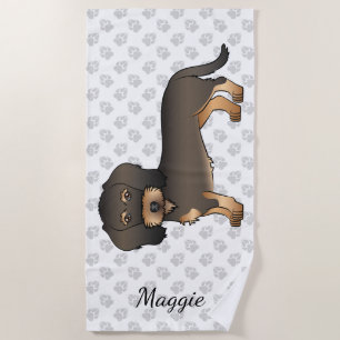 Serviette De Plage Teckel à poil dur sanglier de dessin animé & nom