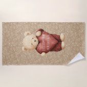 Serviette De Plage Teddy Bear Red Heart Gold Glitter (Devant)
