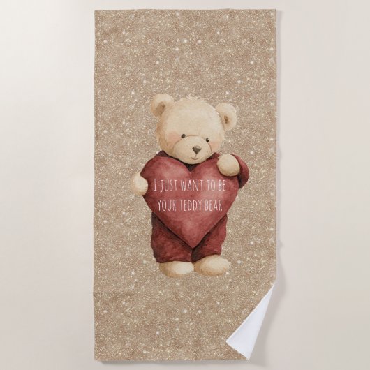 Serviette De Plage Teddy Bear Red Heart Gold Glitter (Devant)
