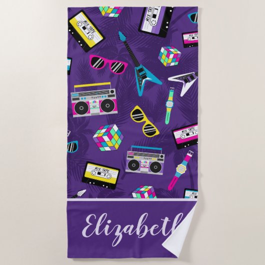 Serviette De Plage Tendance 80 violet (Devant)