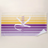 Serviette De Plage Tendance Violet et Jaune Rayures Monogramme Nom (Devant)