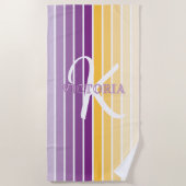 Serviette De Plage Tendance Violet et Jaune Rayures Monogramme Nom (Devant)
