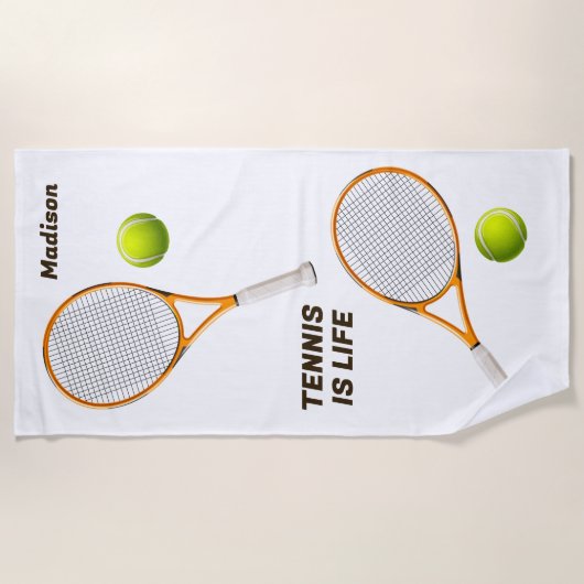 Serviette De Plage Tennis de nom et de texte personnalisés (Devant)