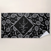 Serviette De Plage Tennis Racket Ball Motif Initial & Nom Monogramme (Devant)