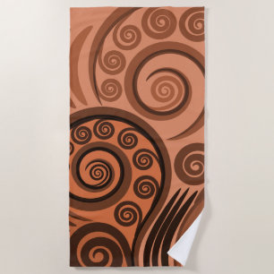 Serviette De Plage Terme Orange Brown Koru Fern Motif Frond