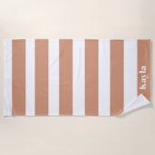 Serviette De Plage Terracota Pink Stripe Avec Nom Bachelorette (Devant)