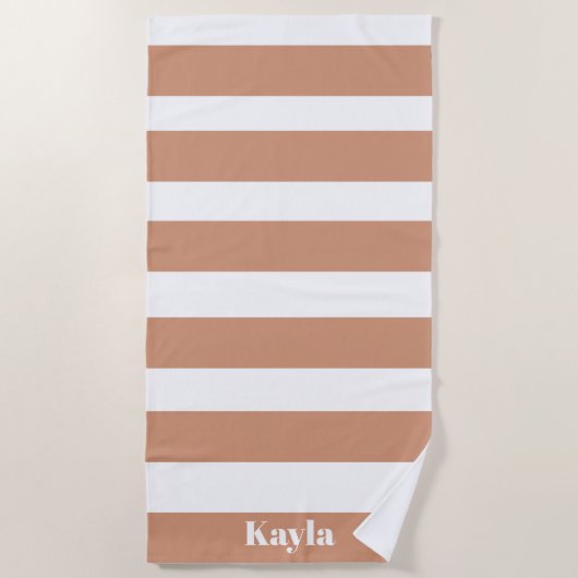 Serviette De Plage Terracota Pink Stripe Avec Nom Bachelorette (Devant)