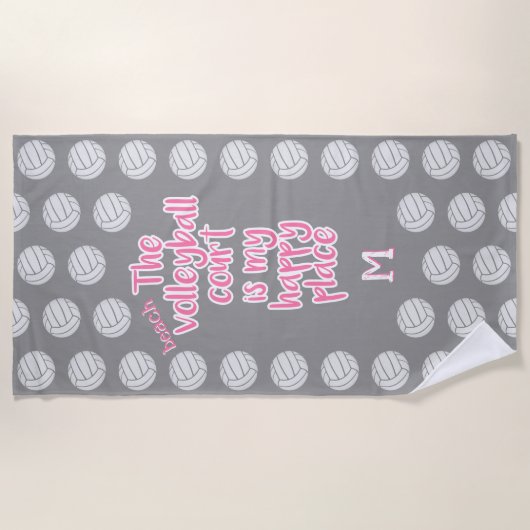 Serviette De Plage terrain de beach volley heureux lieu monogrammed (Devant)