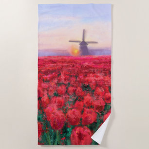 Serviette De Plage Terrain Tulips - Paysage - Printemps aux Pays-Bas
