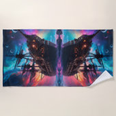 Serviette De Plage Terre de vaisseau spatial pirate sur une autre pla (Devant)