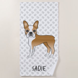 Serviette De Plage Tervueren et blanc Boston Terrier Chien de dessin