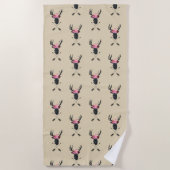 Serviette De Plage Tête de cerf géométrique avec fleurs et flèches cr (Devant)