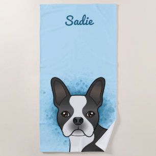 Serviette De Plage Tête de chien Boston Terrier noir mignonne sur fon