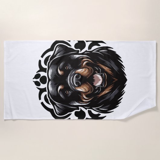 Serviette De Plage Tête de chien Rottweiler (Devant)