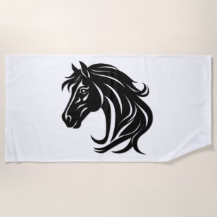 Serviette De Plage Tête de magnifique cheval noir  